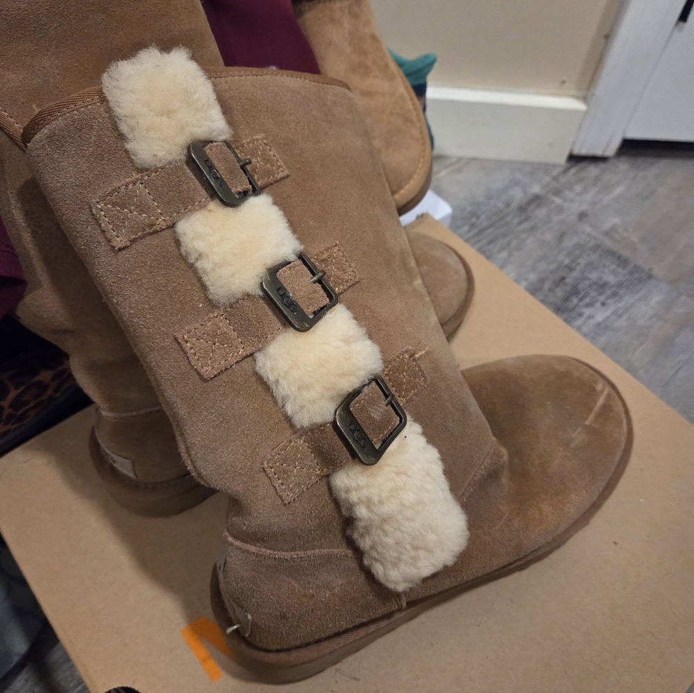UGG Tan Suede Boots with Cream Shearling